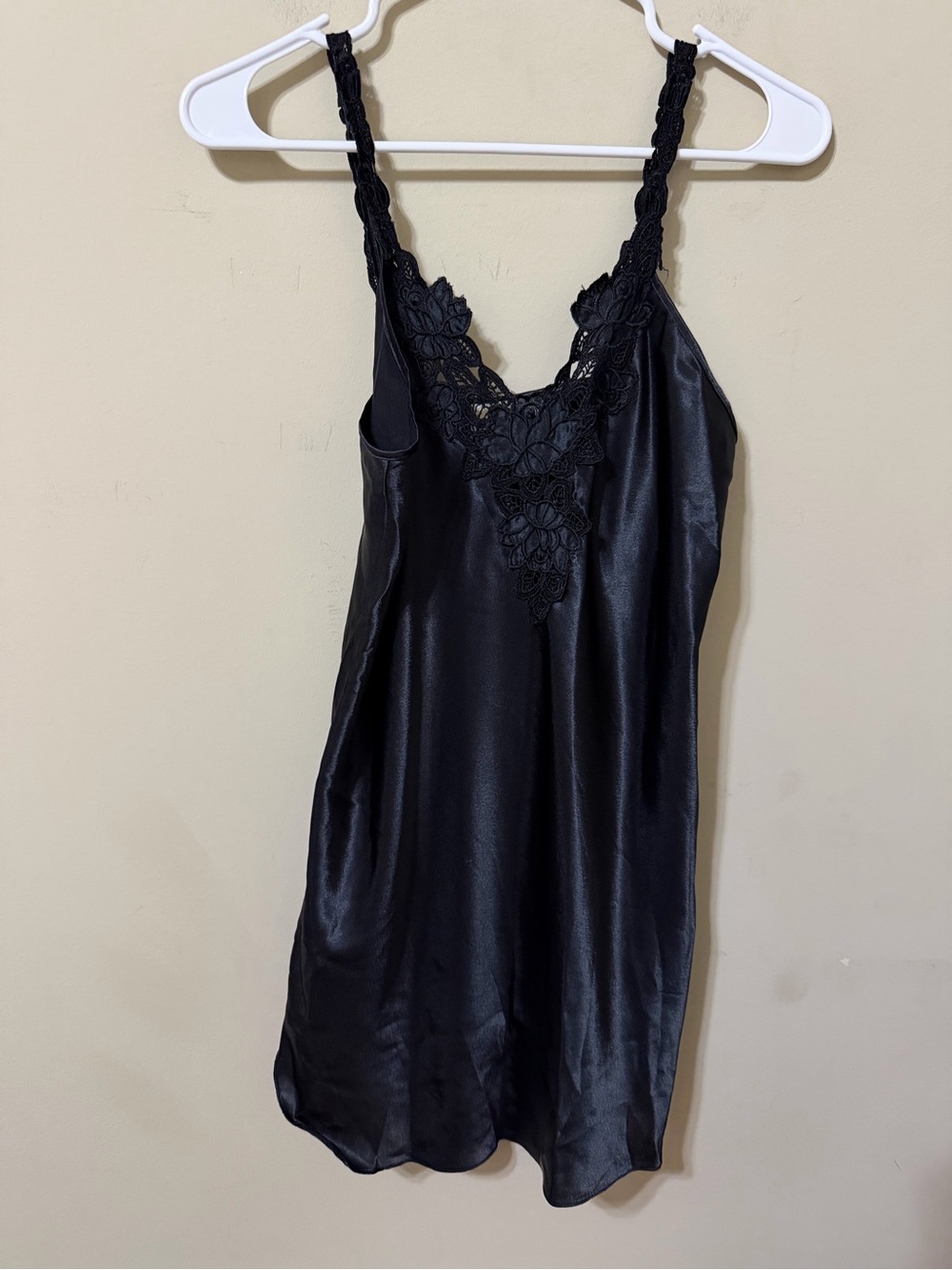 Dentelle vintage XS Black beautiful Lace-Trim detail Satin Slip Dress y2k chic